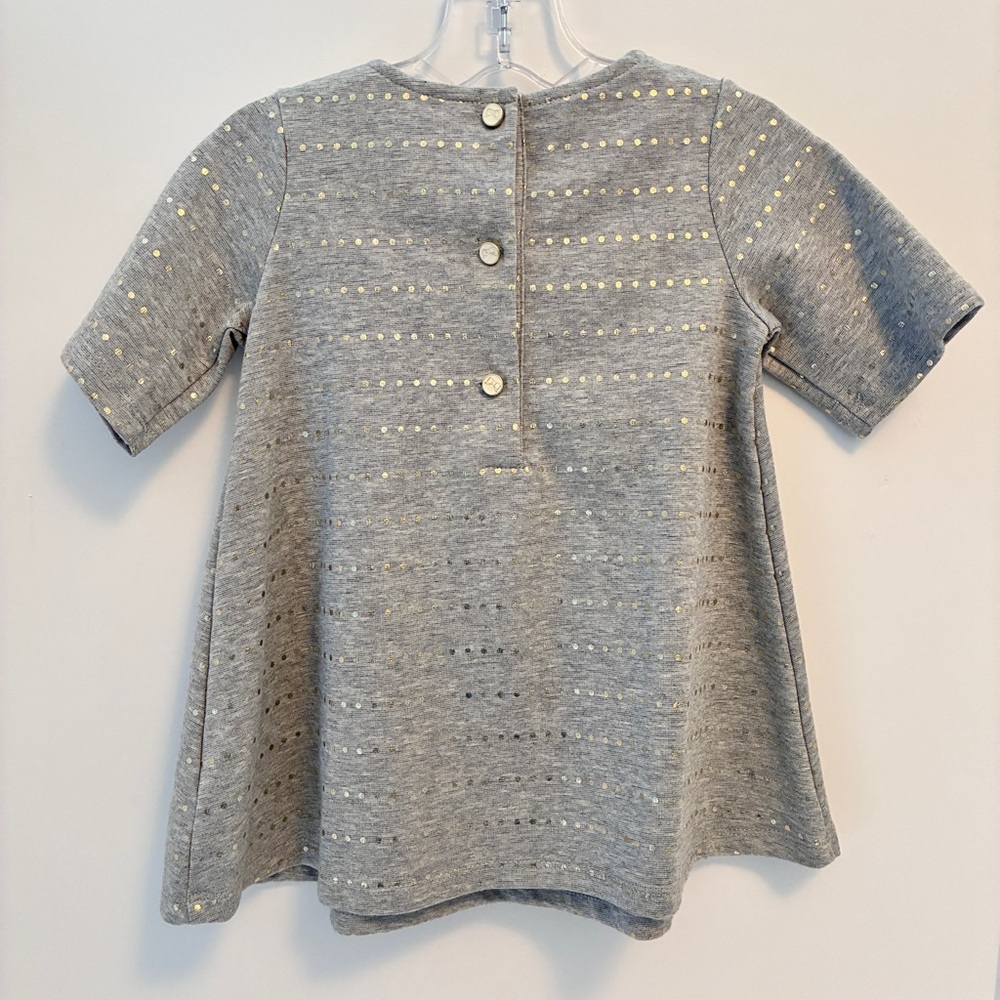 Tahari Girls Dress With Bow & Gold Metallic Dots Gray Size 3T New With Tags - Picture 4 of 8